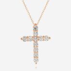 18K Rose Gold Diamond Cross Pendant Necklace // 18" // New
