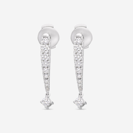 14K White Gold Diamonds Drop Earrings // New
