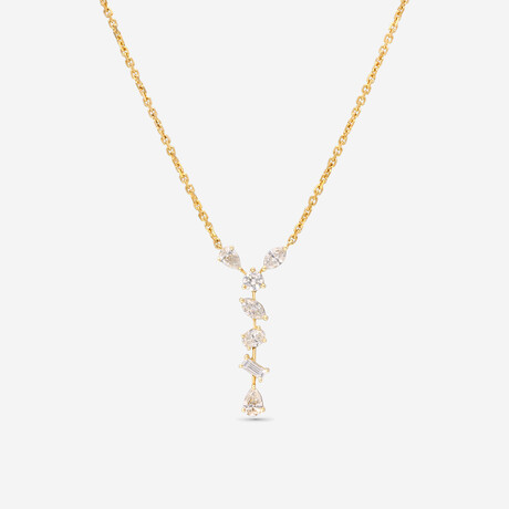 14K Yellow Gold Multi Shape Drop Diamond Pendant Necklace // 18" // New