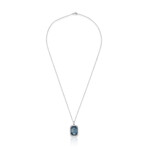 14K White Gold Blue Topaz + Diamond Pendant Necklace // 18" // New
