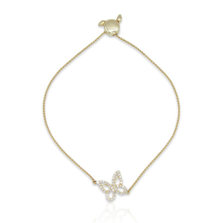 14K Yellow Gold Diamond Butterfly Adjustable Bracelet // Appx. 6.5" // New