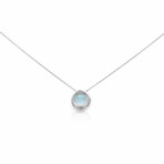 Fine Jewelry // 14K White Gold Aquamarine + Diamond Pendant Necklace // 18" // New