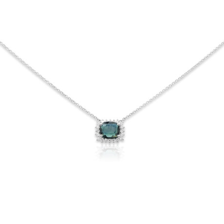 14K White Gold Sapphire + Diamond Pendant Necklace II // 18" // New