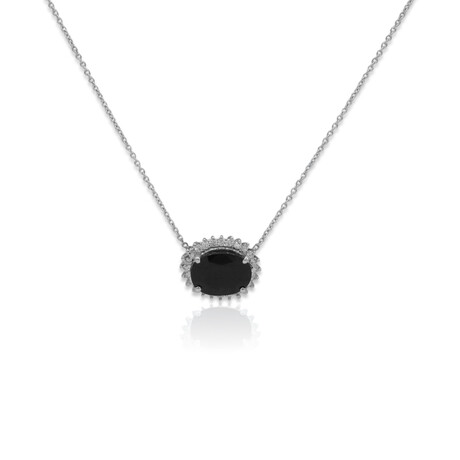 14k White Gold Garnet + Diamond Pendant Necklace // 18" // New
