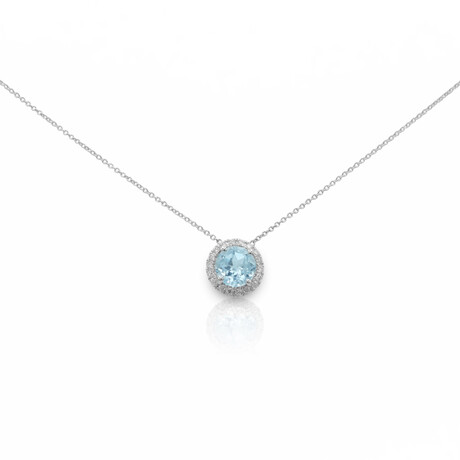 14K White Gold Aquamarine + Diamond Pendant Necklace // 18" // New