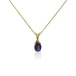 14K Yellow Gold Amethyst + Diamond Necklace // 17" // New