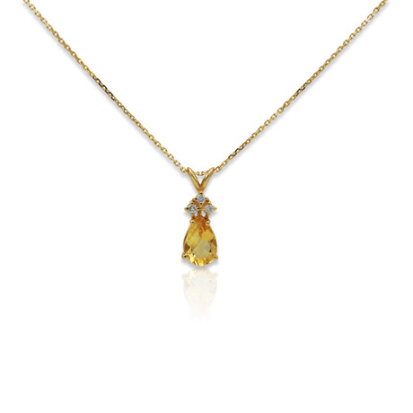 14K Yellow Gold Pear Shape Citrine + Diamond Necklace // 17" // New