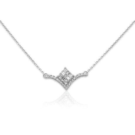 10K White Gold Diamond Pendant Necklace // 18" // New