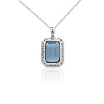 14K White Gold Blue Topaz + Diamond Pendant Necklace // 18" // New