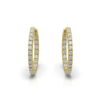 14K Yellow Gold Diamond Hoop Earrings // New