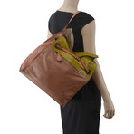 Bottega Veneta // Leather Shoulder Bag // Brown + Green // New