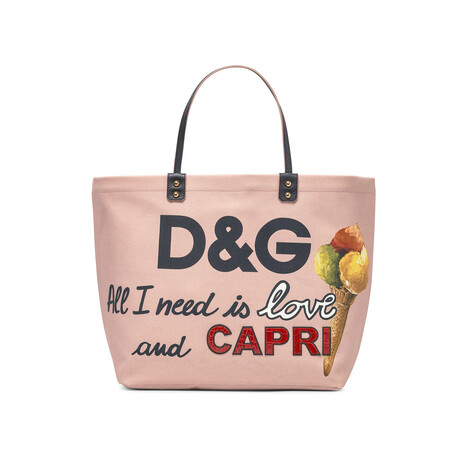 Dolce & Gabbana // Capri Canvas + Leather Tote Bag // Pink // New