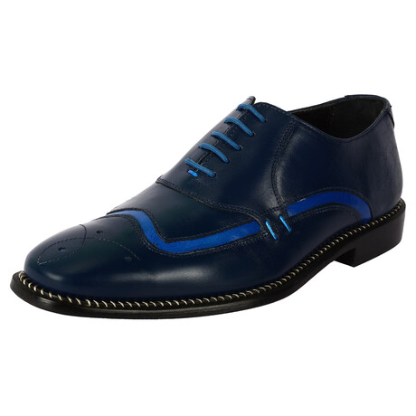 Youth // Men's Leather Brogue Oxford Lace-Up Dress Shoes // Navy (US: 9.5)