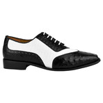 William // Men’s Genuine Leather Oxford Lace-Up Shoes // Two Tonned Lizard/Ostrich Pattern // Black + White (US: 9.5)