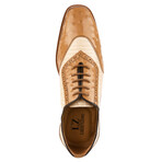 William // Men’s Genuine Leather Oxford Lace-Up Shoes // Two Tonned Lizard/Ostrich Pattern // Brown + Beige (US: 12)