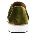 Welkar // Men’s Velvet Buckle Slip-On Loafers Shoes // Olive (US: 10.5)