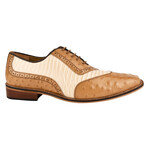 William // Men’s Genuine Leather Oxford Lace-Up Shoes // Two Tonned Lizard/Ostrich Pattern // Brown + Beige (US: 9.5)