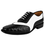 William // Men’s Genuine Leather Oxford Lace-Up Shoes // Two Tonned Lizard/Ostrich Pattern // Black + White (US: 9.5)