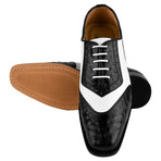 William // Men’s Genuine Leather Oxford Lace-Up Shoes // Two Tonned Lizard/Ostrich Pattern // Black + White (US: 9)