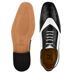 William // Men’s Genuine Leather Oxford Lace-Up Shoes // Two Tonned Lizard/Ostrich Pattern // Black + White (US: 11)