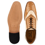 William // Men’s Genuine Leather Oxford Lace-Up Shoes // Two Tonned Lizard/Ostrich Pattern // Brown + Beige (US: 10.5)