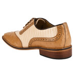 William // Men’s Genuine Leather Oxford Lace-Up Shoes // Two Tonned Lizard/Ostrich Pattern // Brown + Beige (US: 10.5)