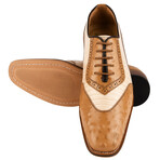 William // Men’s Genuine Leather Oxford Lace-Up Shoes // Two Tonned Lizard/Ostrich Pattern // Brown + Beige (US: 8.5)