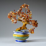 Genuine Carnelian Bonsai Gemstone Tree in Round Ceramic Pot 8.5”