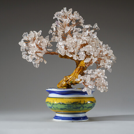 Genuine Quartz Bonsai Tree in Round Ceramic Pot 8.5”