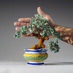 Genuine Green Aventurine Bonsai Tree in Round Ceramic Pot 8.5”