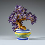Genuine Amethyst Bonsai Gemstone Tree in Round Ceramic Pot 8.5”