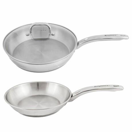 Essentials Belly Shape 18/10 Stainless Steel 4Pc Cookware Set, 2.5Qt. Skillet and 3.2Qt. Sauce Pan with Metal Lids