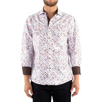 Diagonal Scratched Squares Long Sleeve Shirt // White (L)