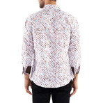 Diagonal Scratched Squares Long Sleeve Shirt // White (L)