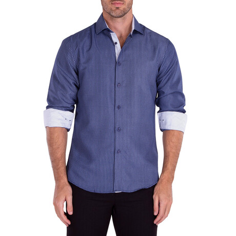Checkered Long Sleeve Shirt // Navy (S)