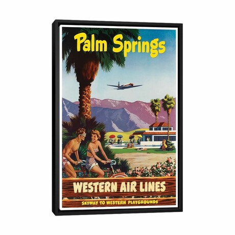 Palm Springs - Western Airlines, Skyway To Western Playgrounds by Unknown Artist (26"H x 18"W x 1.5"D)