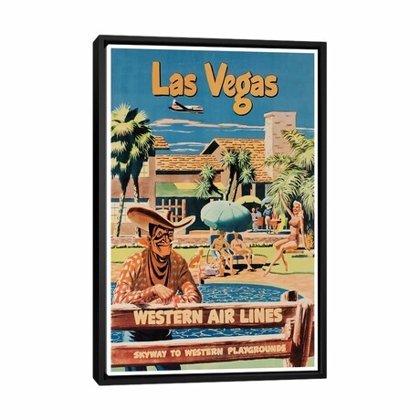 Las Vegas - Western Airlines, Skyway To Western Playgrounds by Unknown Artist (26"H x 18"W x 1.5"D)