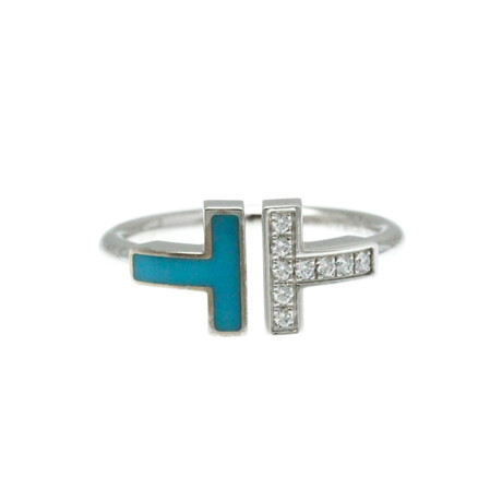 Tiffany & Co. // 18k White Gold T Wire Diamond + Turquoise Ring // Ring Size: 6 // Store Display