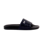 Men's Leather Slippers // Croco Pattern // Navy Blue (Euro: 45)