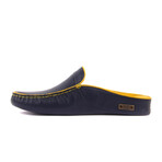 Men's Leather Home Slippers // Navy Blue + Yellow (Euro: 43)