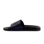 Men's Leather Slippers // Croco Pattern // Navy Blue (Euro: 43)