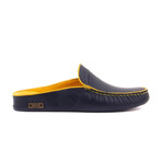 Men's Leather Home Slippers // Navy Blue + Yellow (Euro: 40)