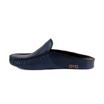 Men's Leather Home Slippers // Navy Blue + Anchor (Euro: 40)