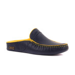 Men's Leather Home Slippers // Navy Blue + Yellow (Euro: 45)