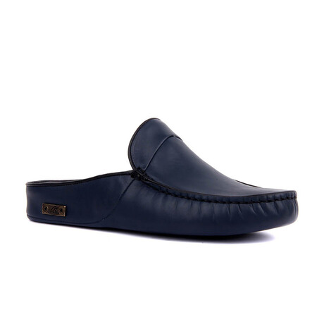 Men's Leather Home Slippers // Navy Blue (Euro: 40)