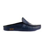 Men's Leather Home Slippers // Navy Blue + Anchor (Euro: 45)