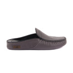 Men's Leather Home Slippers // Perforated Pattern // Grey (Euro: 43)