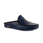 Men's Leather Home Slippers // Navy Blue + Anchor (Euro: 43)