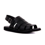 Men's Leather + Wicker Sandals // Black (Euro: 43)