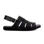 Men's Leather + Wicker Sandals // Black (Euro: 44)